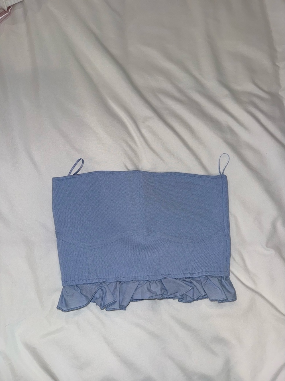 Zara Light Blue Knit Ruffle Hem Tube Top Women’s Small